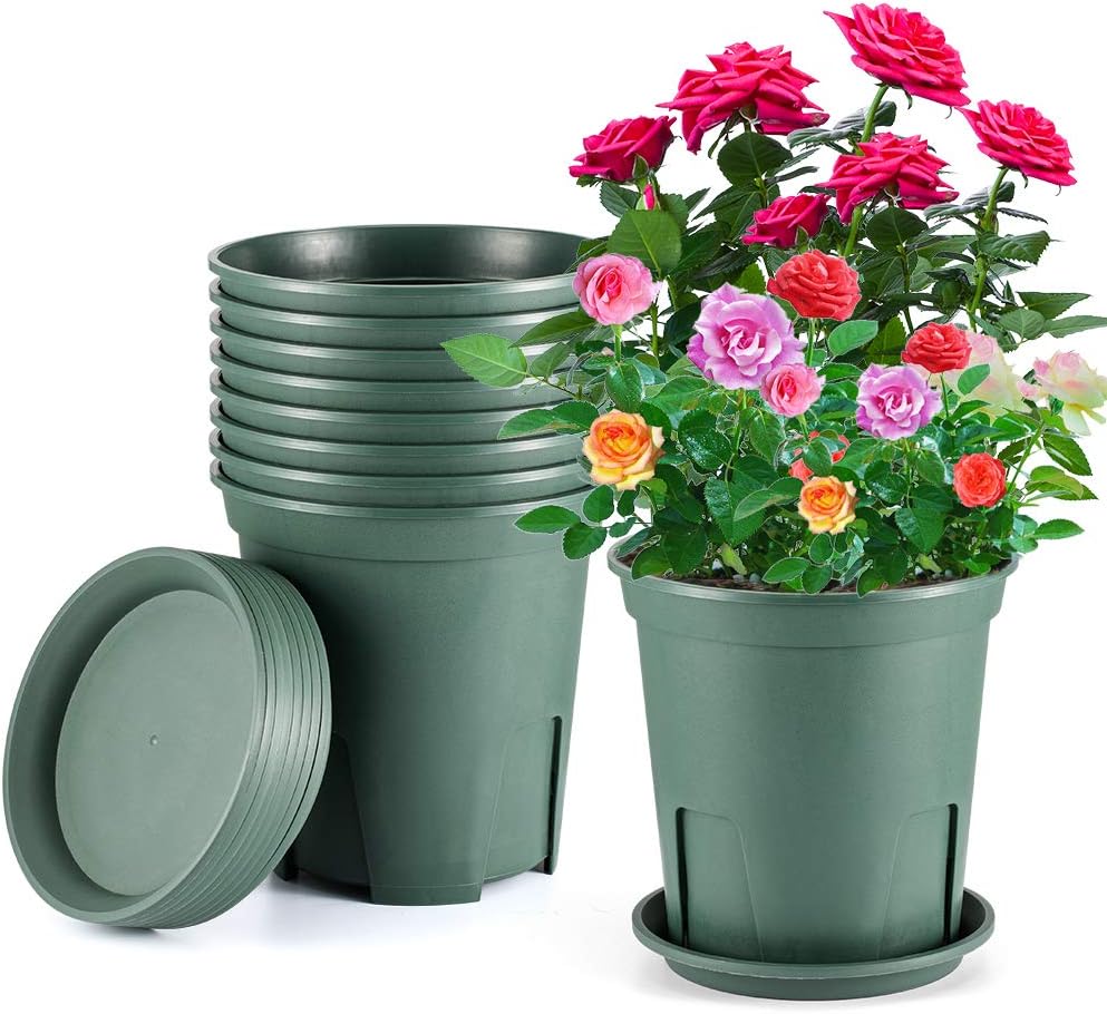 Flower Pots About 2 Gallon Plastic Nursery Pot 8 Pack Planters with Saucer for Office Indoor Outdoor Garden Kitchen Plants