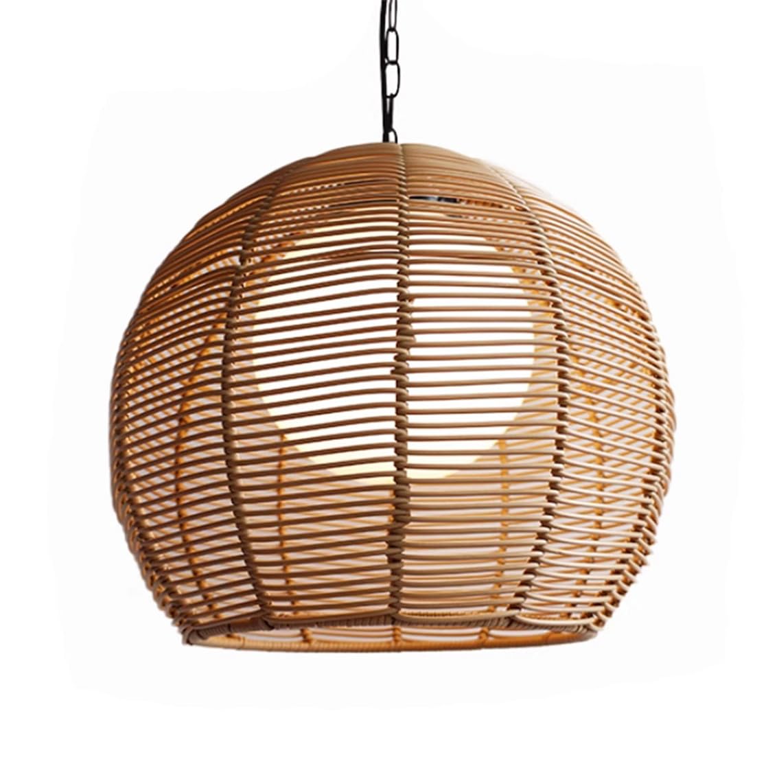 CWVYKNP Courtyard Outdoor Pendant Light Rustic Rattan Imitation Hanging Chandelier Globe Shade Coastal Suspension Outside Farmhouse Basket Hanging Light Dining Room Light Fixture