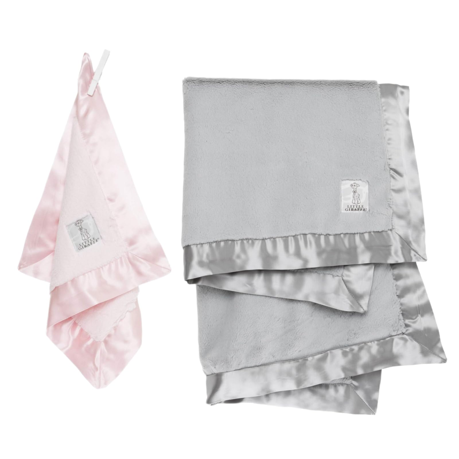 Little Giraffe Luxe Baby Blanket Bundle - 2 Piece Set with Satin Trim - Ultra Soft Faux Fur and Chenille Baby Blankets - Ideal for Stroller, Nursery, or Everyday Comfort
