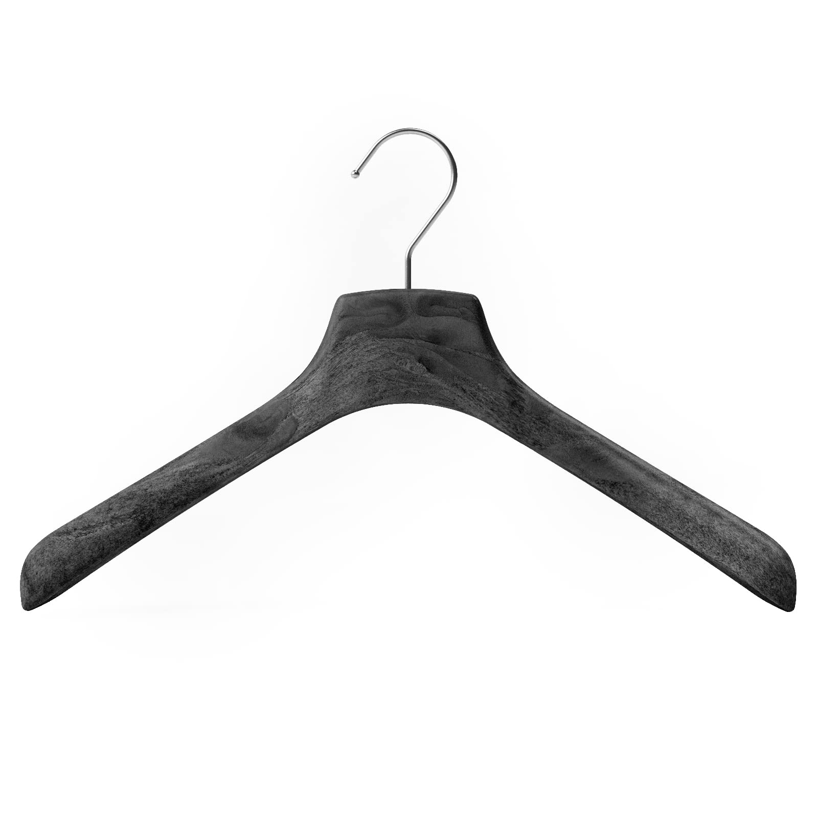 Mainetti Appendini per Capispalla, Cappotti, Giacche, Abiti Pesanti Uomo Donna, Grucce in Plastica, Robuste, con Effetto Venature Legno, Made in Italy, Set di 10 Pezzi (Nero con gancio zincato, 43 cm)