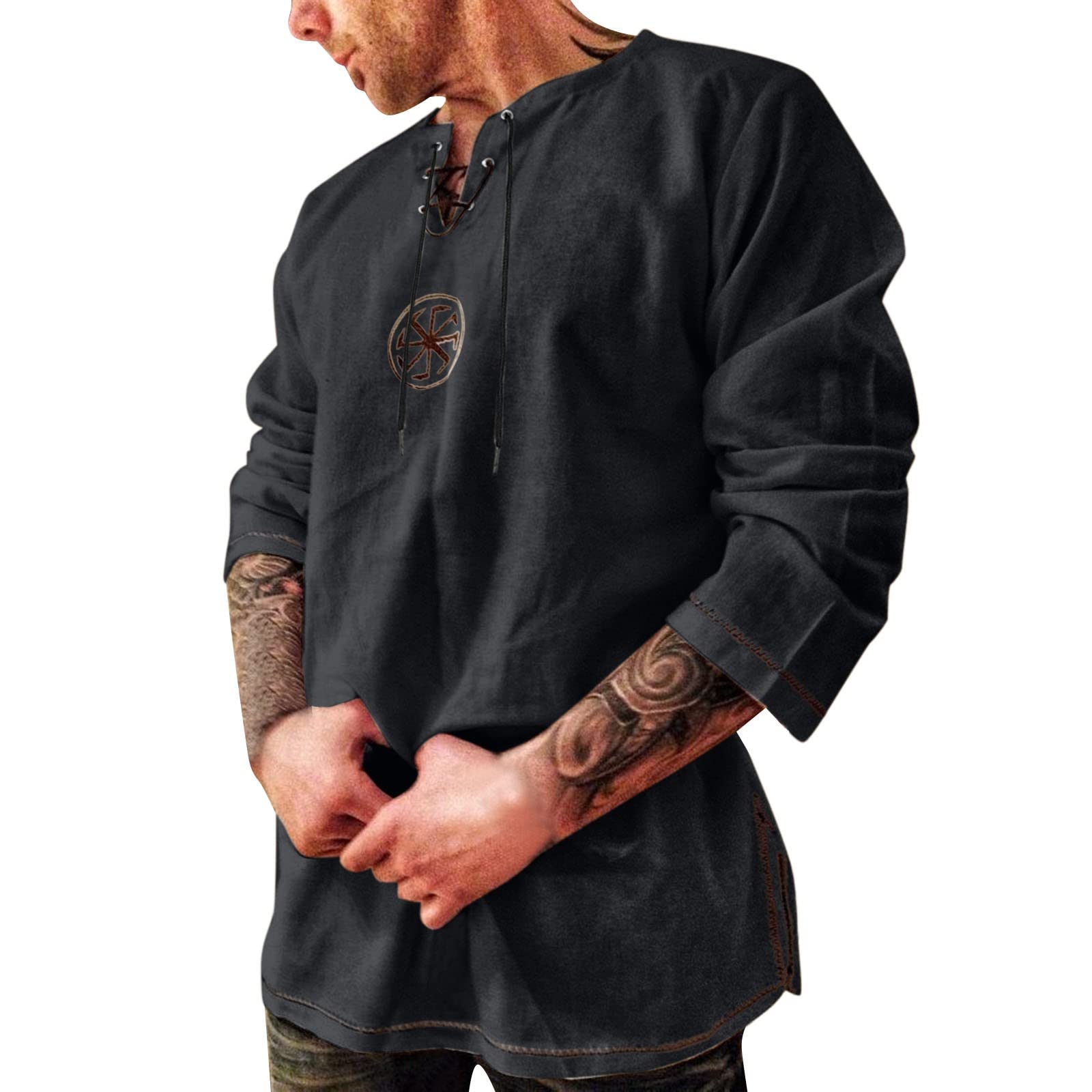 Mens Medieval Costume Stand Collar Renaissance Shirt Renaissance Shirt Victorian Style V Neck Pirate Shirts