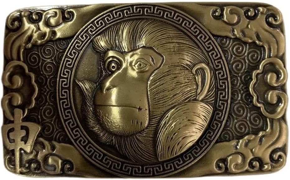 Western Cowboy Belt Buckle 8 * 4.8cm Rectangle Solid Brass Monkey Buckles for Fashion Men Fit 4cm Wide