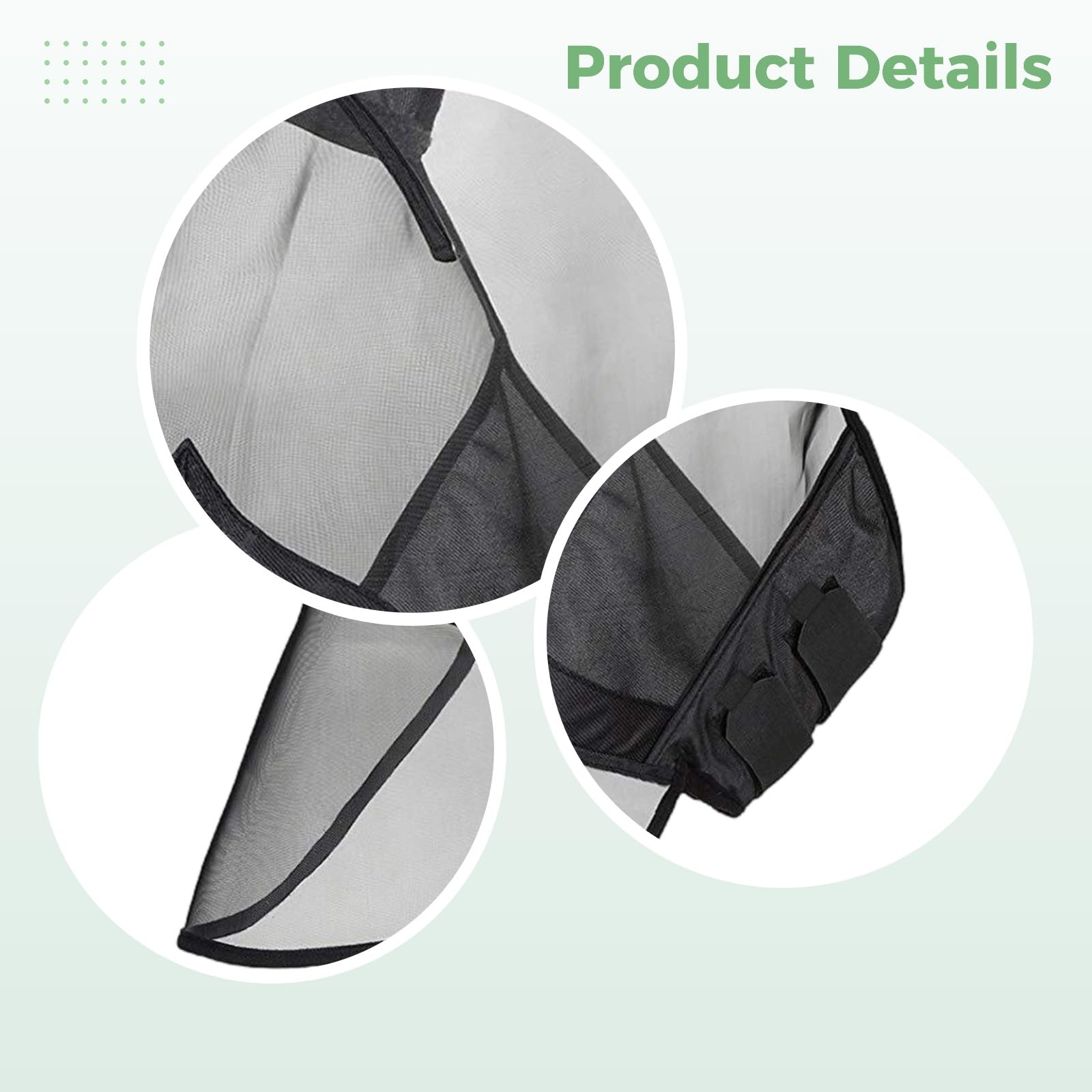 Máscara antimoscas para caballos con protección nasal extendida, malla suave con doble costura, protección completa para la cabeza y la cara contra las moscas y el sol, poliéster transpirable, cierre