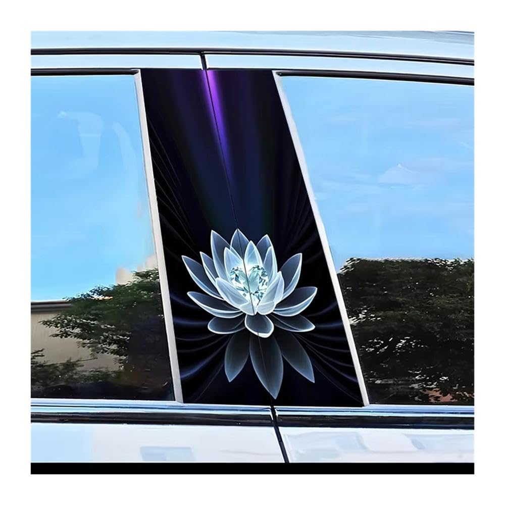 Bertdcx One Color Car Pillar Decals Waterproof Stickers Crystal Lotus Pattern Scratch Resistant Film Auto Parts