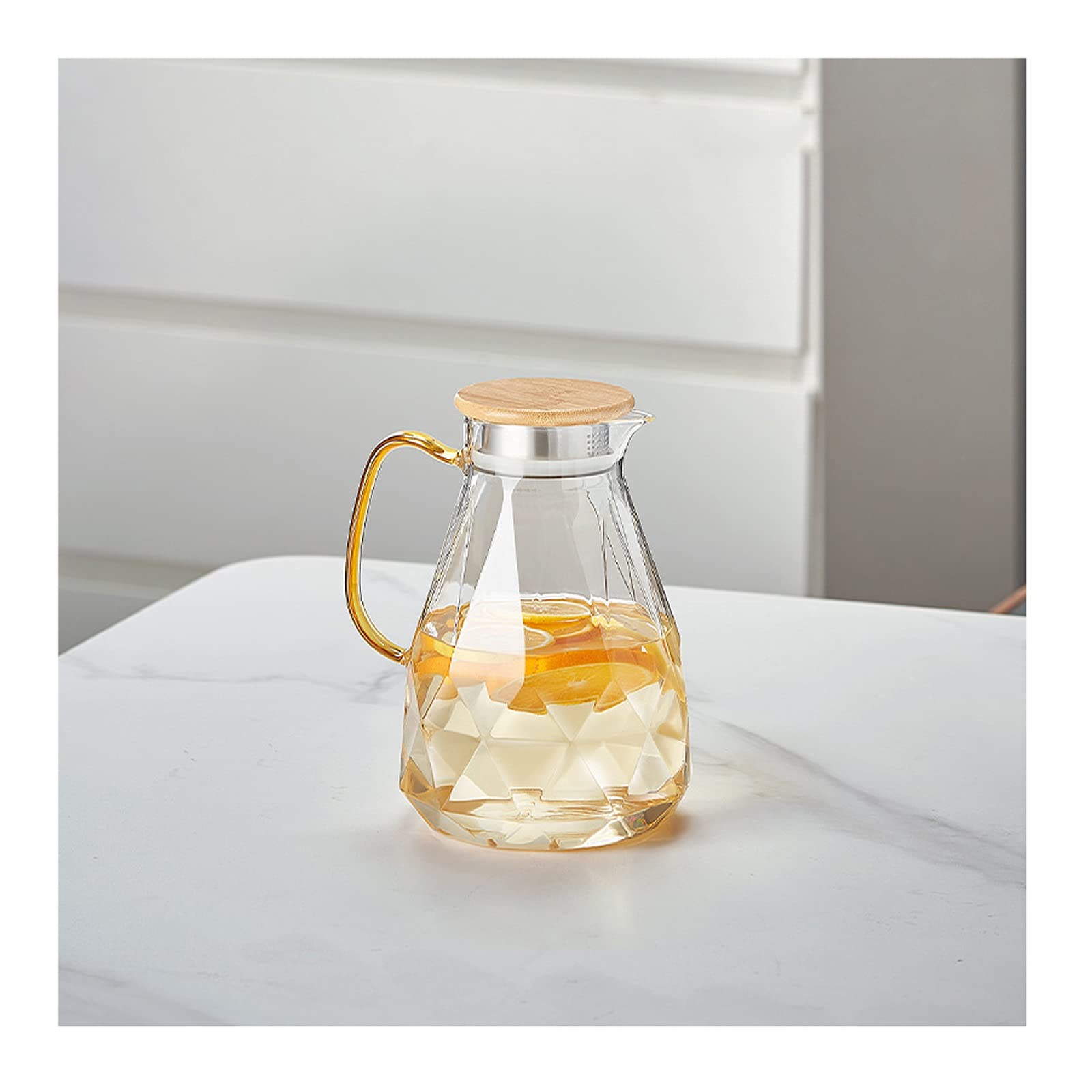 Caraffe per tè Freddo Bollitore in Vetro Freddo, teiera per la Preparazione di Tisane di Grande capacità, Tazza per l'acqua Domestica Estiva e caraffe per Tazze(Monocolore 1500ml)
