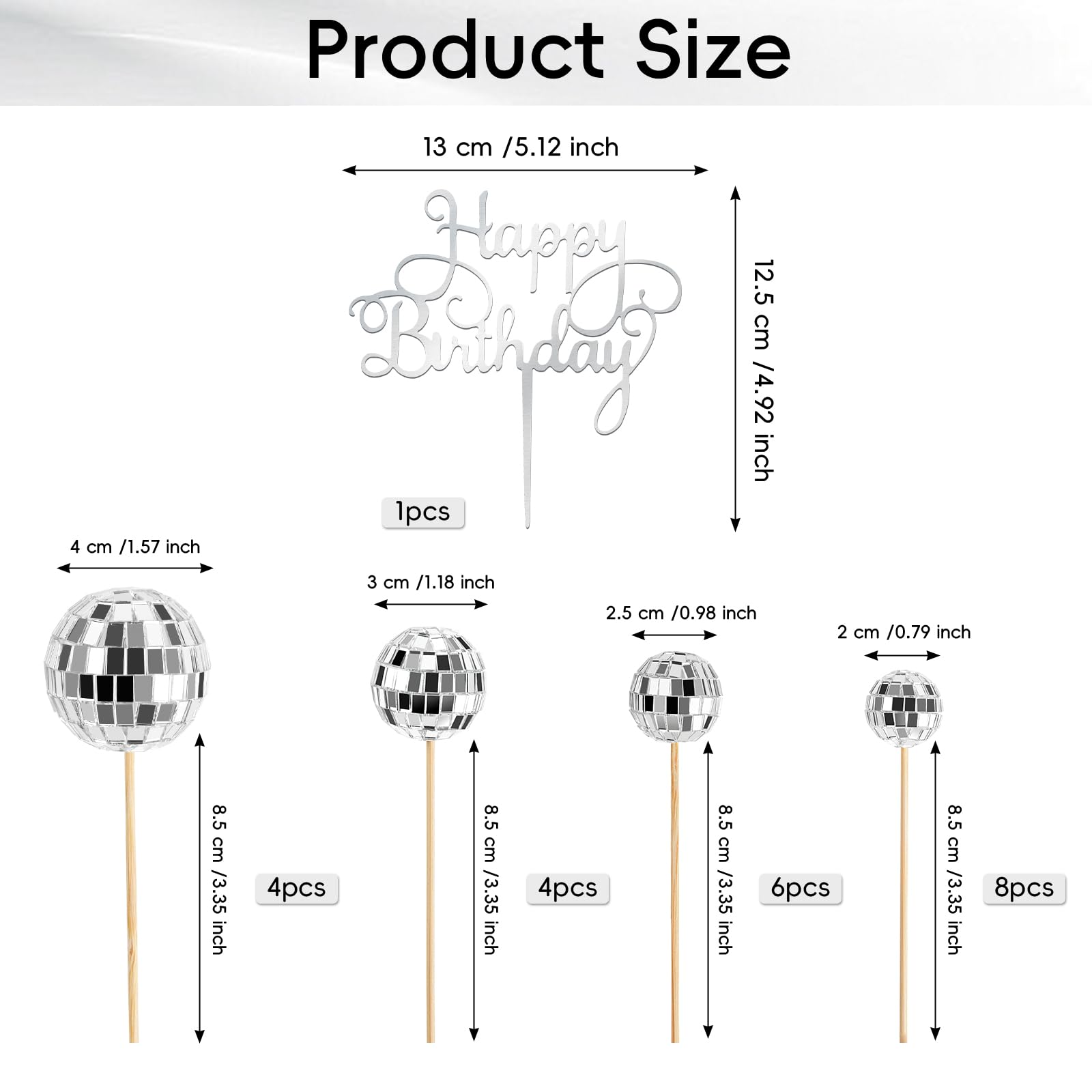 23 PCS Disco Ball Cupcake Toppers Happy Birthday Cake Toppers Silver Disco Ball Cake Picks 1970s Disco Theme Cake Decorations for Birthday Party Favor