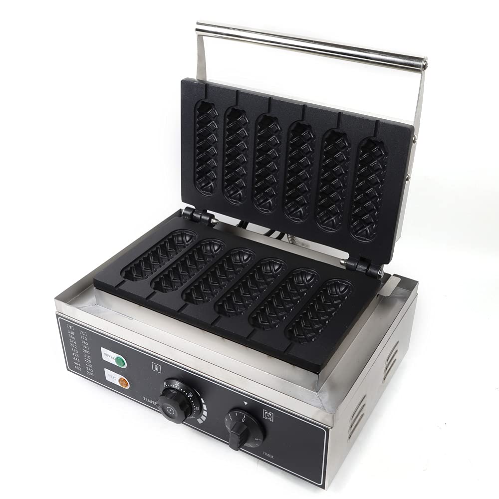 Gofrera profesional de acero inoxidable, 6 unidades, para gofres, con mango, con temporizador, 220 V, 1500 W