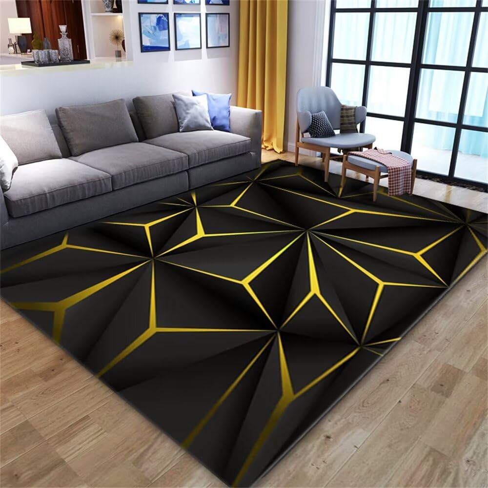Tapis jaune à motif géométrique tridimensionnel pour chambre ado