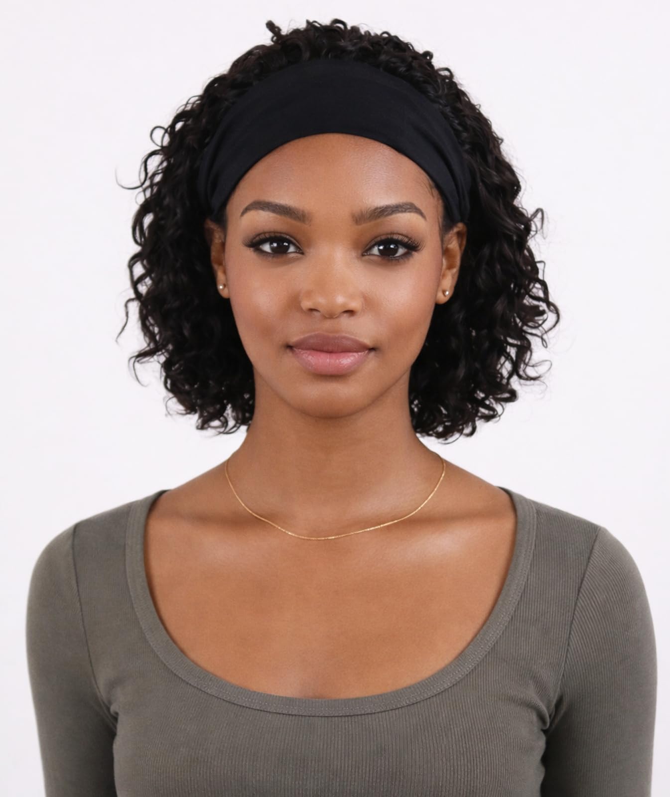 ManeMajesty Headband Wig Human Hair Deep Curly Wigs Human Hair Glueless Wear and Go Machine Made None Lace Short Bob Wigs for Black Women Natural