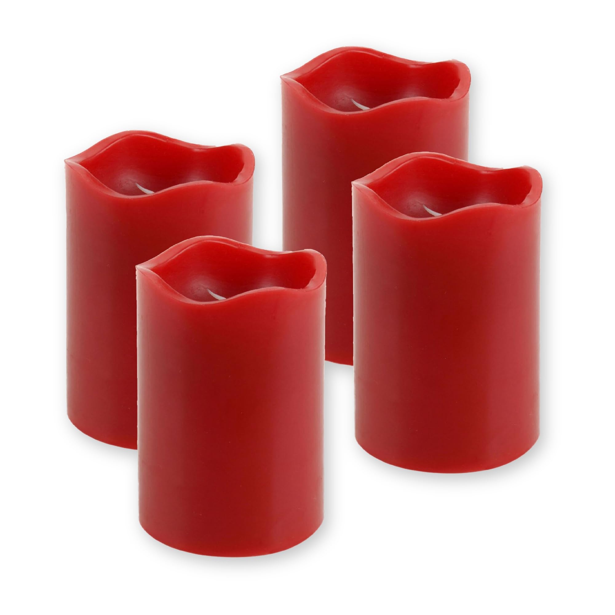 ToCi Juego de 4 velas LED de color rojo, diámetro de 7 x 9 cm, con función de temporizador, velas de cera real sin llama con llama LED parpadeante