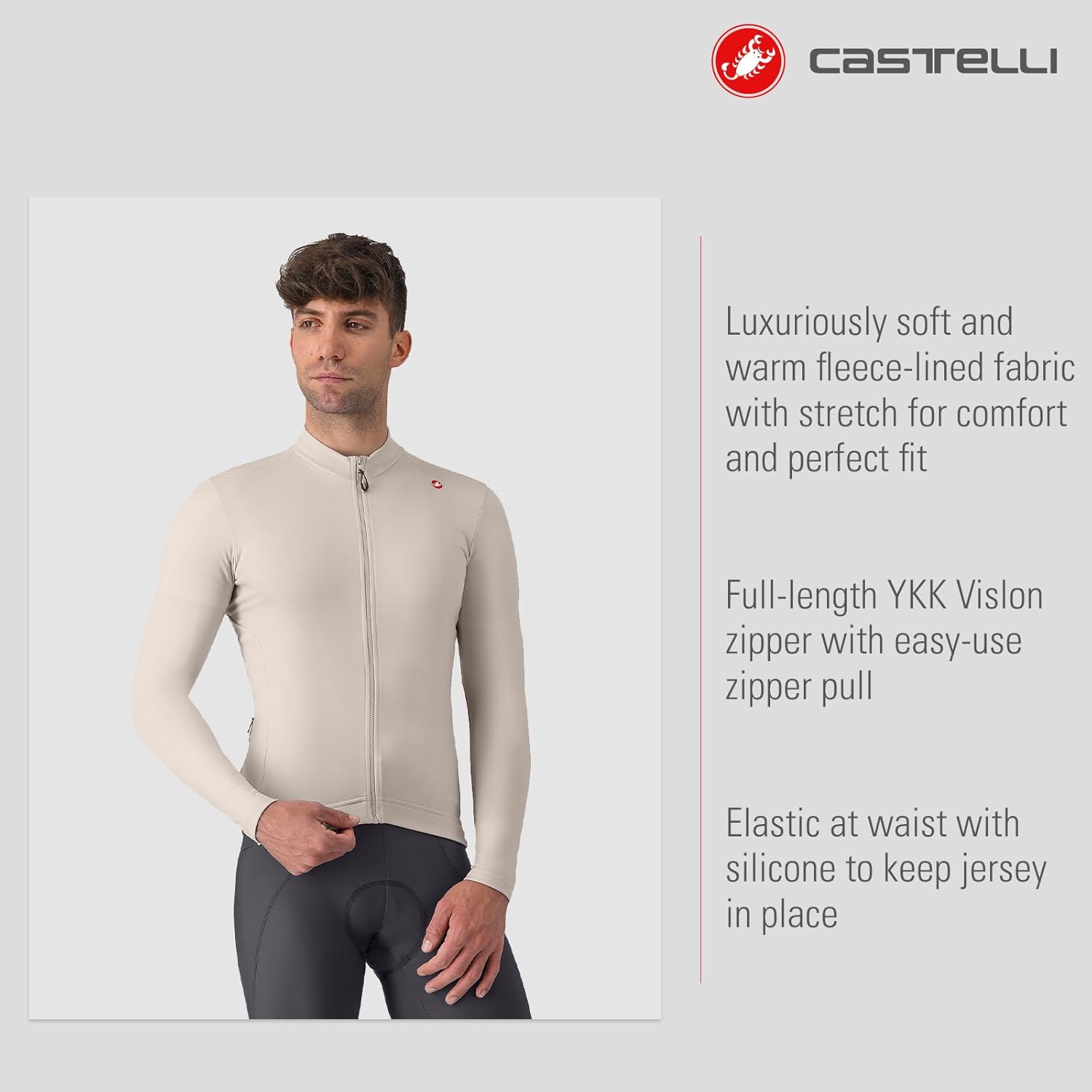 CASTELLI Men’s Espresso Thermal Jersey, Long Sleeve Full Zip Up Fleece Lined Jersey for Road & Gravel Cycling and Biking - Image 2