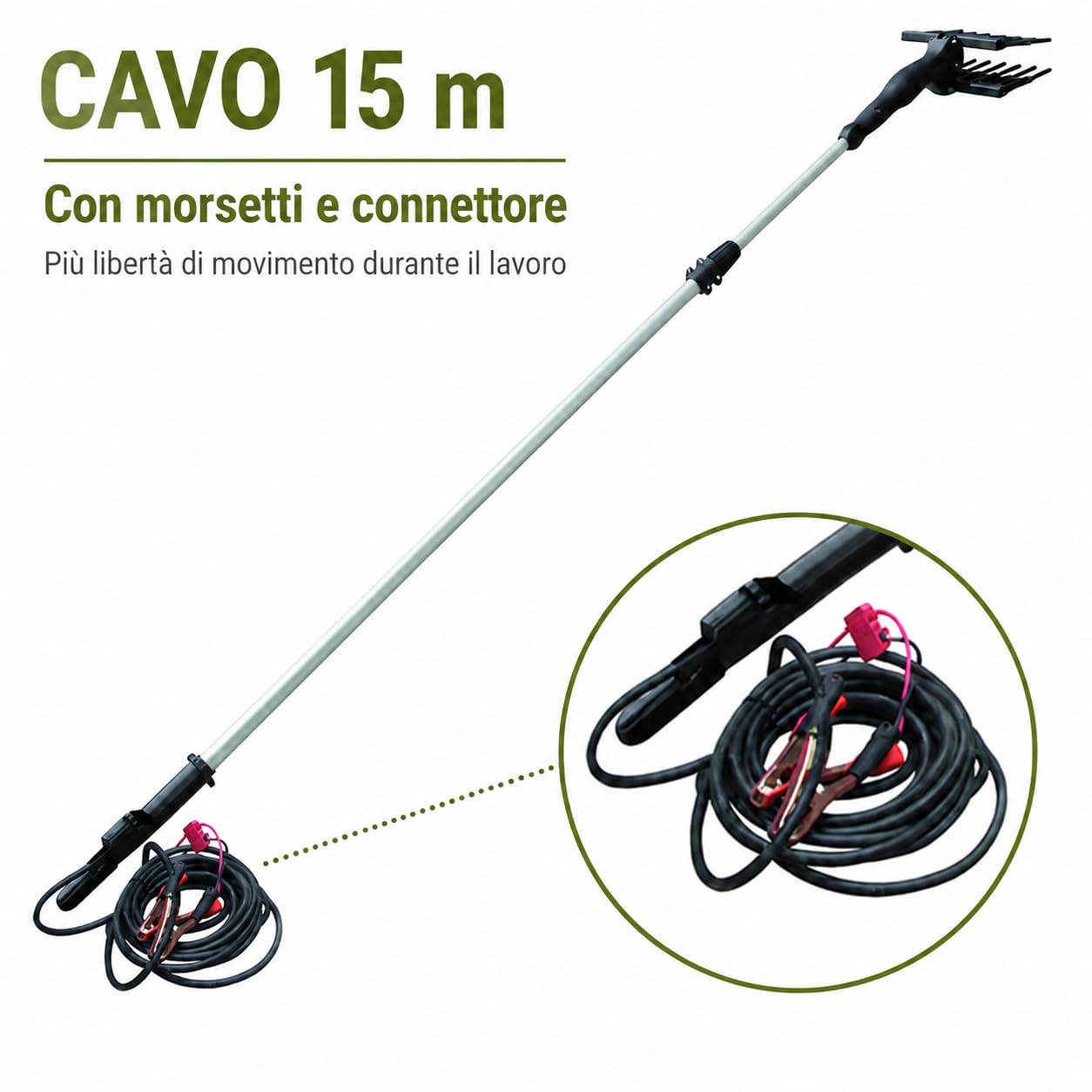 Globex - 40387 Máquina de varear para aceitunas con barra de 2,8 m, 1000 sacudidas por minuto, cable de 10 m, 140 W