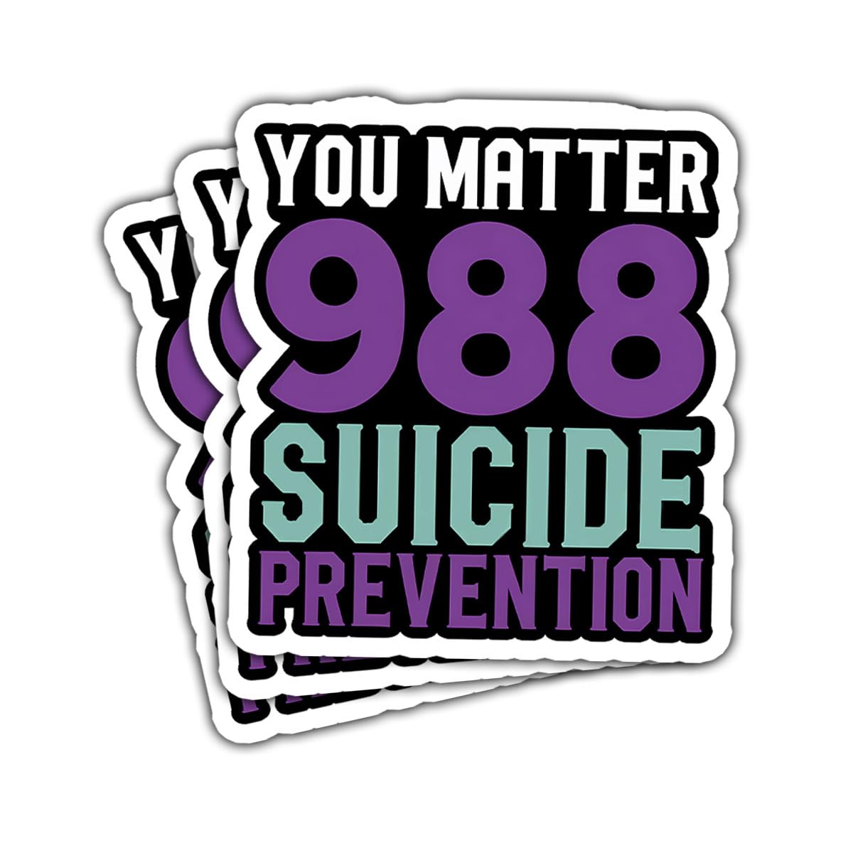 3 Pcs You Matter 988 Suicide Prevention Sticker, Mental Health Awareness Sticker, Purple Ribbon Sticker - Vinyl Sticker 3 Inches for Water Bottles