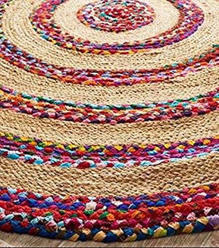 Image of Jute Braided Natural Rug Hand Woven & Reversible for Living Room Kitchen Entryway Rug, Jute Burlap Braided Rag Rug, Farmhouse Rag Rug, Rustic Rug (cottjuterect, 70cm)