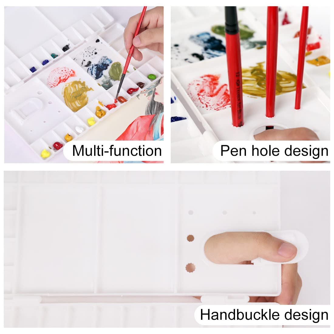 1 Palette De Peinture Pliante, 20 Puits En Plastique Rectangle Palette De Peinture Portable Artiste Mélange Palette Plateau Avec Trou Pour Le Pouce Pour Peinture à L'huile Acrylique Aquarelle