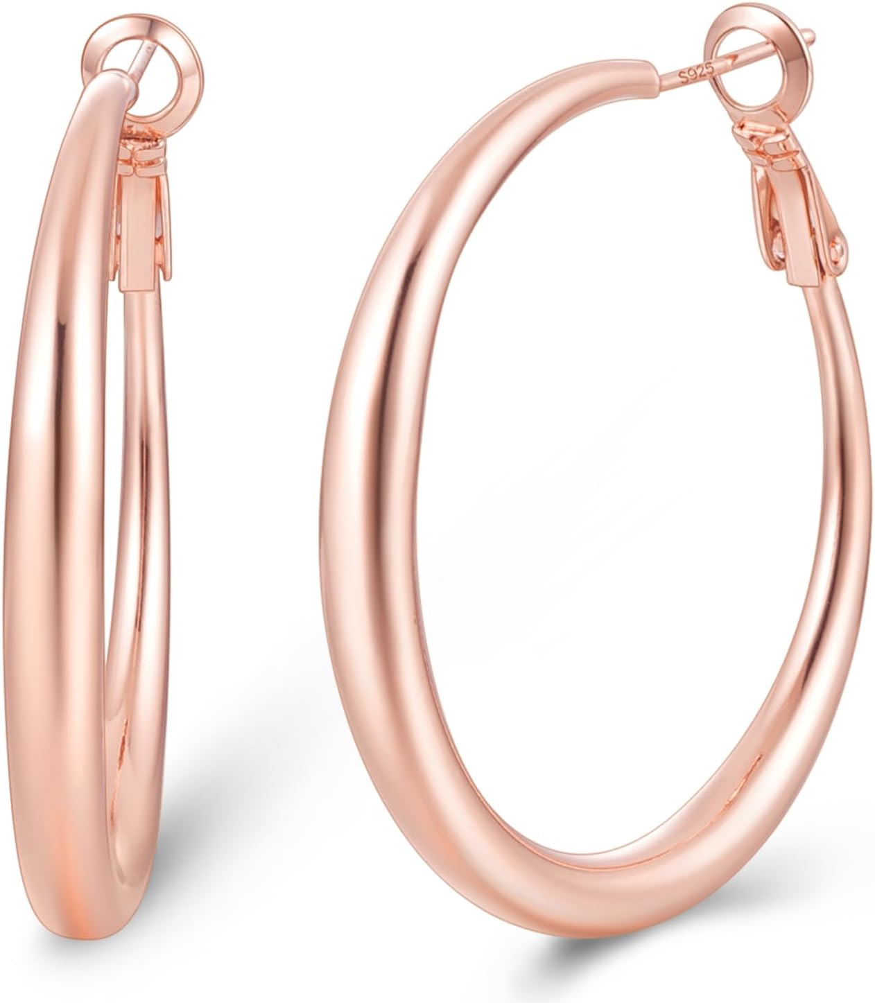 Jewlpire 14K Gold Plated Hoop Earrings with 925 Stering Silver Post, Lightweight Hoop Earrings for Women 30mm/40mm/50mm/60mm