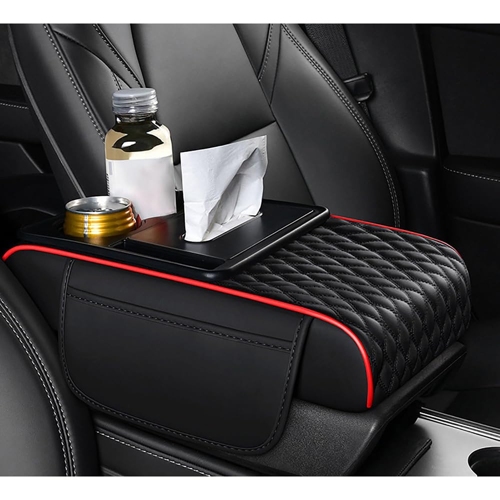 Zjjstt Black+Red Car Center Console Cover For Cadillac Lyriq 2022–2025,Arm Rest Lid Cushion Protector Multifunctional Armrest Cushion Pad Interior Accessories,