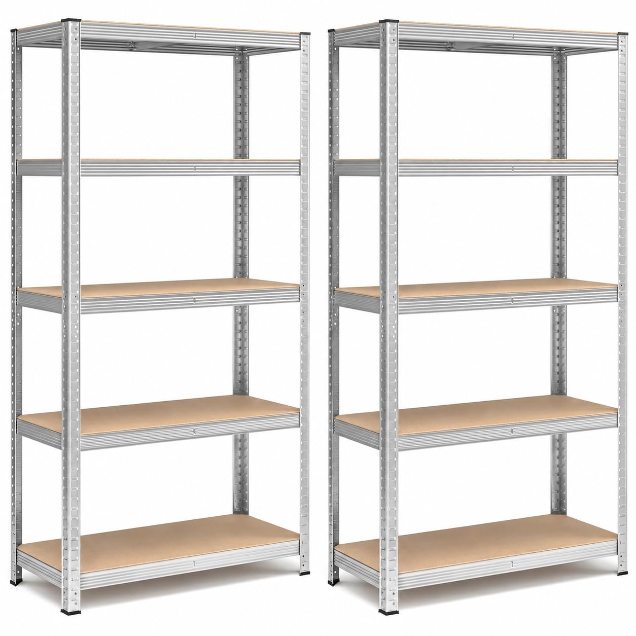 KOMBO - Set 2 Scaffali Metallo Zincato 90x40x180 cm, 5 Ripiani Regolabili, 175 kg Portata Ripiano, 1750 kg Totale, Montaggio Incastro Senza Bulloni, Garage Cantina Magazzino