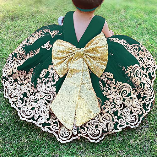 0-6T Big Bowknot Sequins Embroidered Lace Party Tutu Gown Toddler Baby Girls Dress with Headwear4