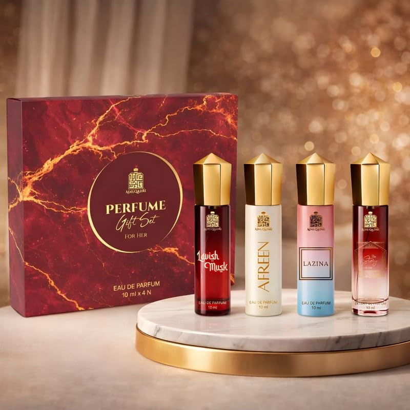 Adilqadri Perfume Gift Set for Women (Pack of 4 x 10ml) | Long Lasting EDP Fragrance Combo for Her | Floral, Fruity, Musky, Woody & Sweet Notes | Travel Size Luxury Perfume Gift Set for Women