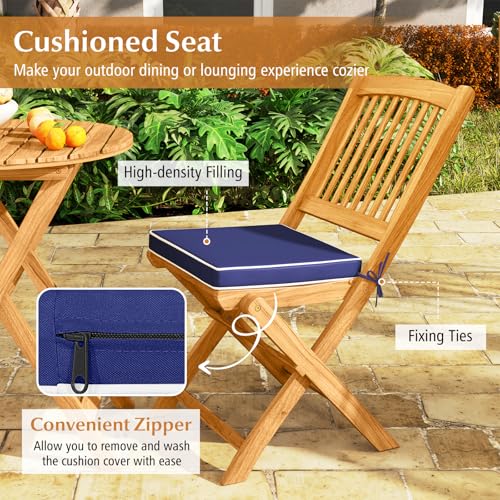 Image of Tangkula 3 Pieces Acacia Wood Patio Folding Bistro Set, Outdoor Table and Chairs Set with Soft Cushions, Patio Furniture Set for Porch, Balcony, Garden, Deck and Backyard
