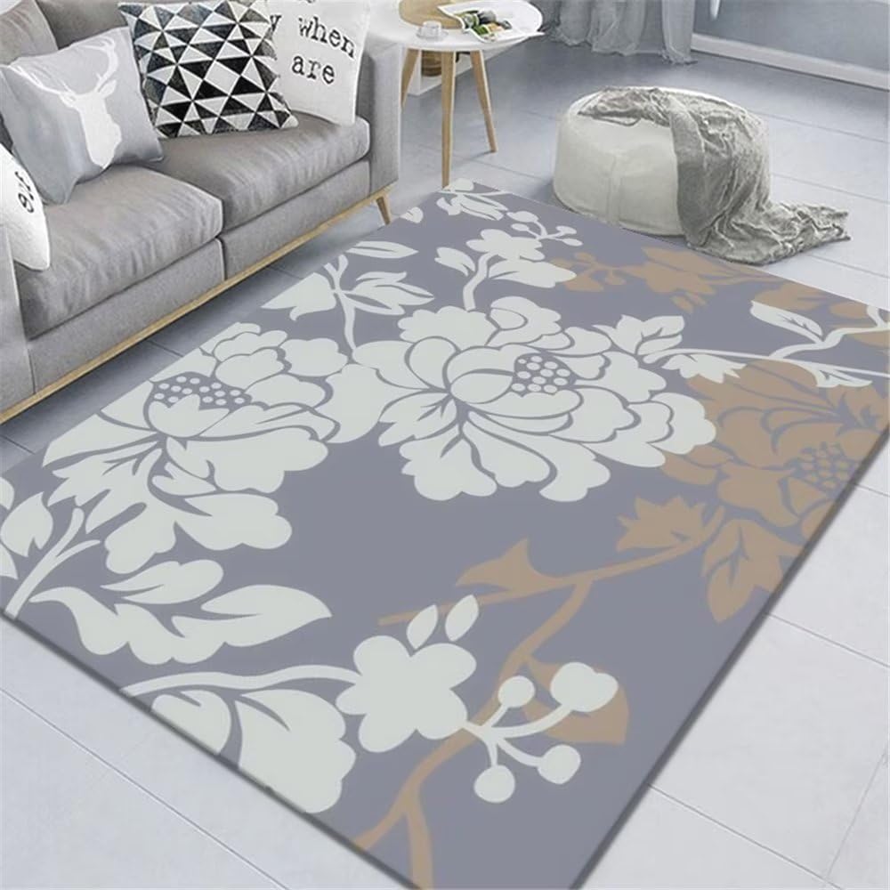 Tapis salon anti acarien gris 120x160 tapis enfants durable grande fleur