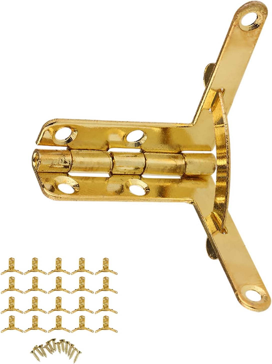 20pcs Spring Hinges 90 Degree Angle L Shaped Small Box Hinges Iron Material 1.2 X 1.3inch for Jewelry Case DIY Craft Projects (Gold)