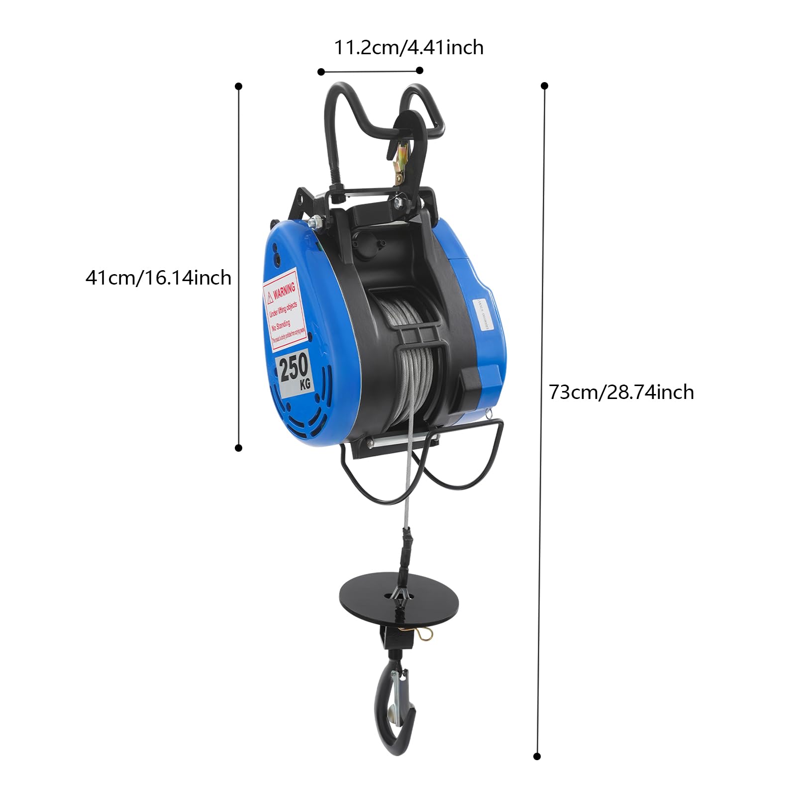 Elektrische Seilwinde 250kg Seilzug Motorwinde 1500W Seilhebezug Hebezug 19m/min Flaschenzug Kettenzug mit Drahtlose Fernbedienung
