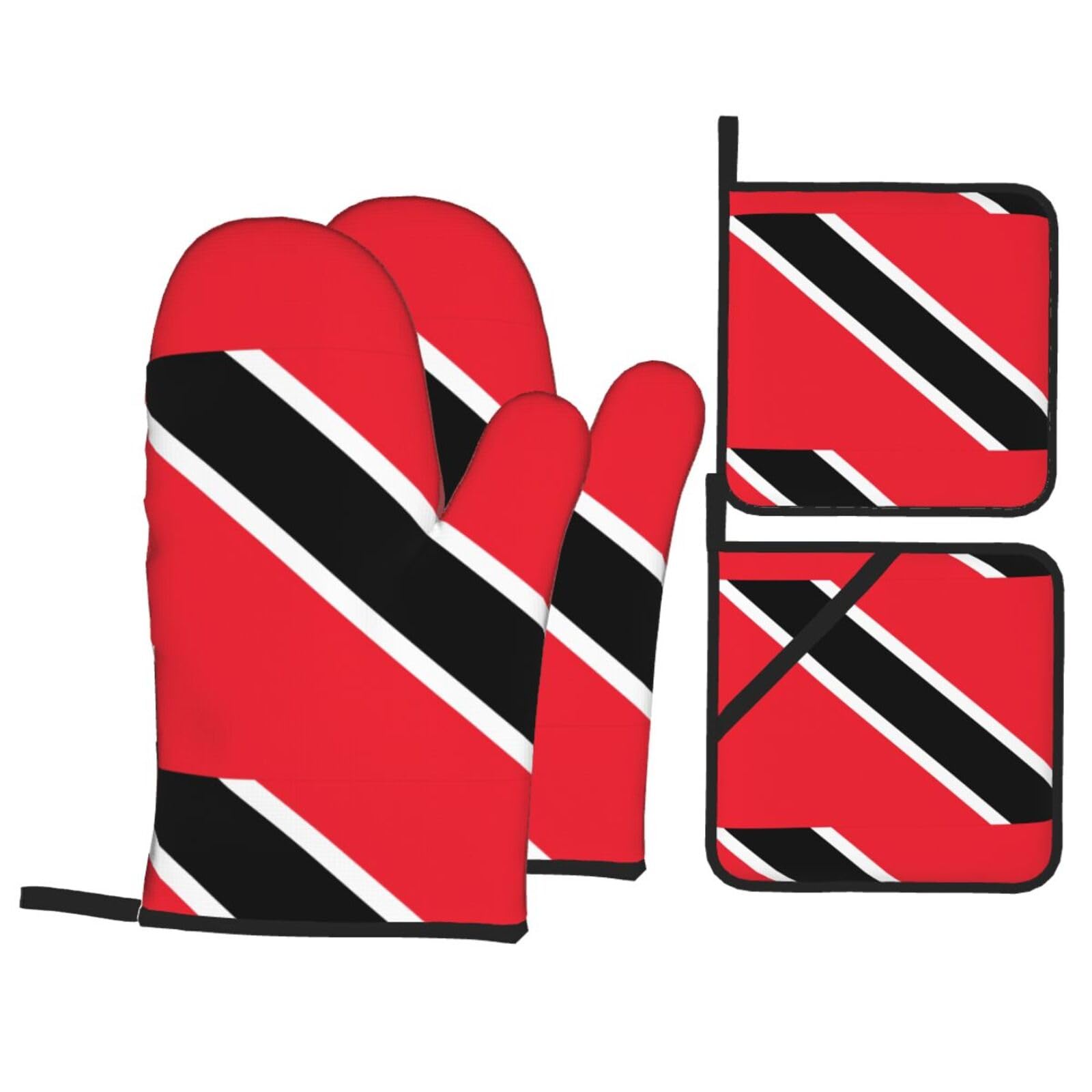 YYHHAOFA Flag of Trinidad and Tobago Prints Kitchen Baking Set with Heat Resistant Pot Holders & Oven Mitts - Waterproof Layer for Hot Dishes, Grill & Microwave