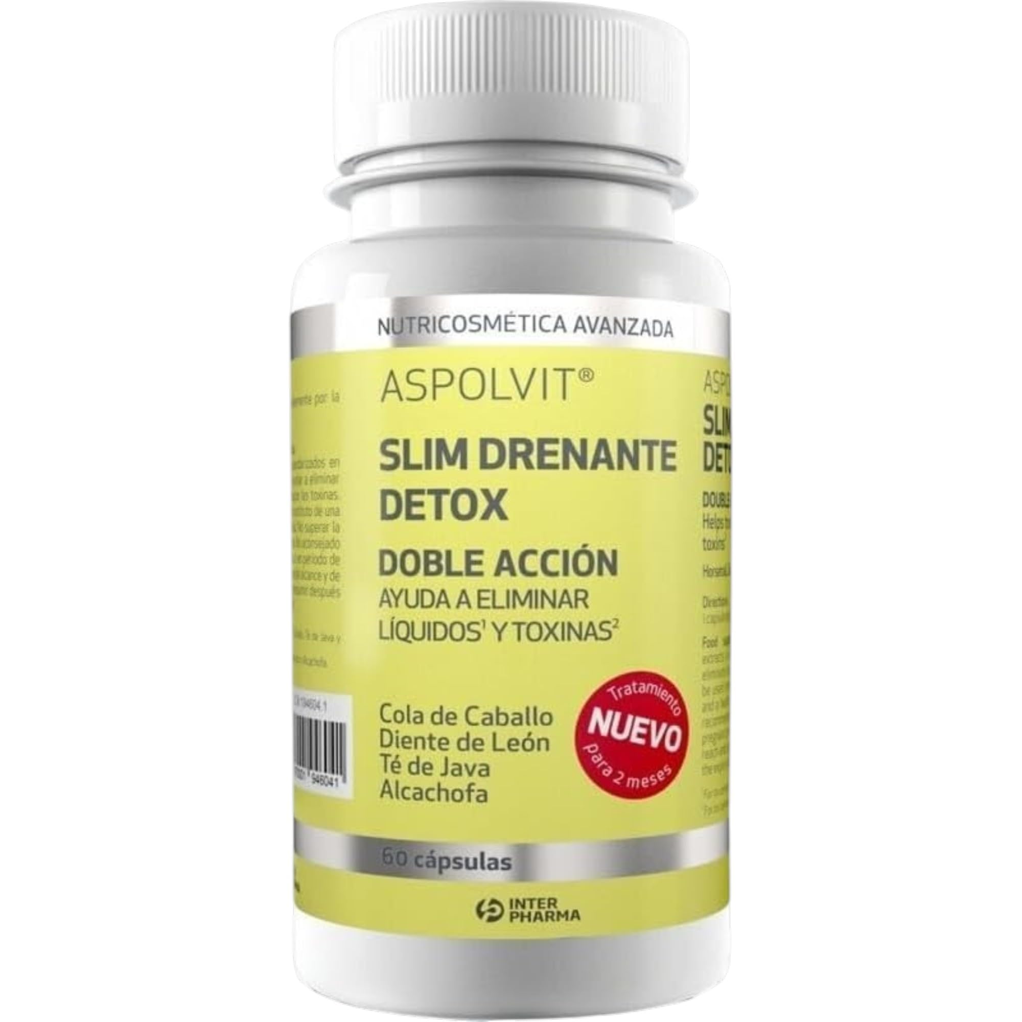 INTERPHARMA SA Aspolvit Slim Drenante 60 Cápsulas – Fórmula Detox con Cola de Caballo, Diente de León, Té de Java, Alcachofa – Eliminación de Líquidos y Depuración
