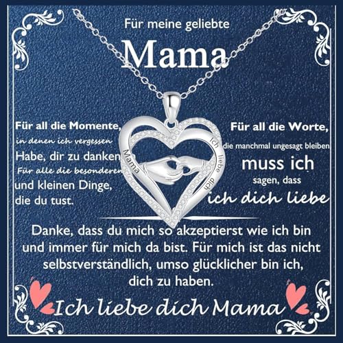 Gkmamrg Muttertagsgeschenk Mama Geschenk Kette - 925 silber Herz Anhänger mit Gravur Mama Ich liebe dich Halskette für Muttertag Weihnachtsgeschenke für mama (Modernes)