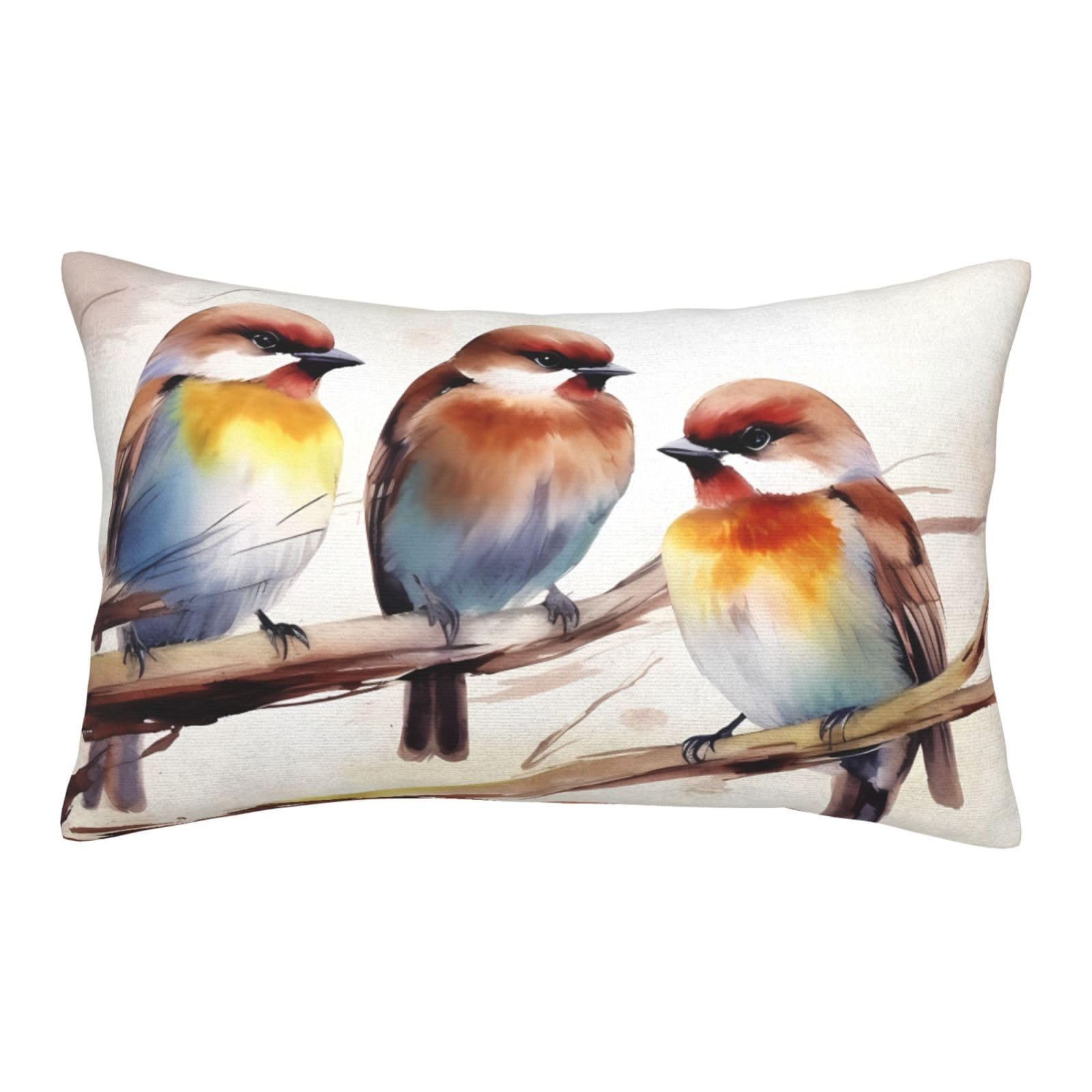 Velvet Pillowcases 20"x30" Ultra Soft Breathable Pillow Cases, Luxury Fuzzy Throw Pillow Covers with Zipper, Birds Resting on Tree Branch Pillow Shams All Seasons Decorative Cushion Cases for Couch