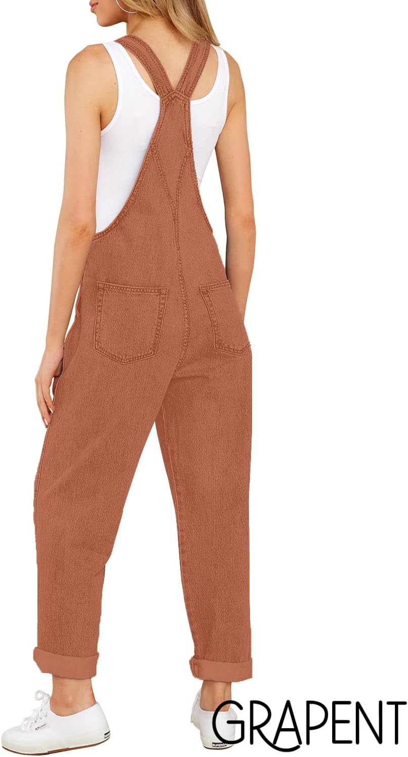 GRAPENT Overalls for Women Loose Fit Jean Denim Bib Jumpsuit Stretch Overall Pants - Image 2