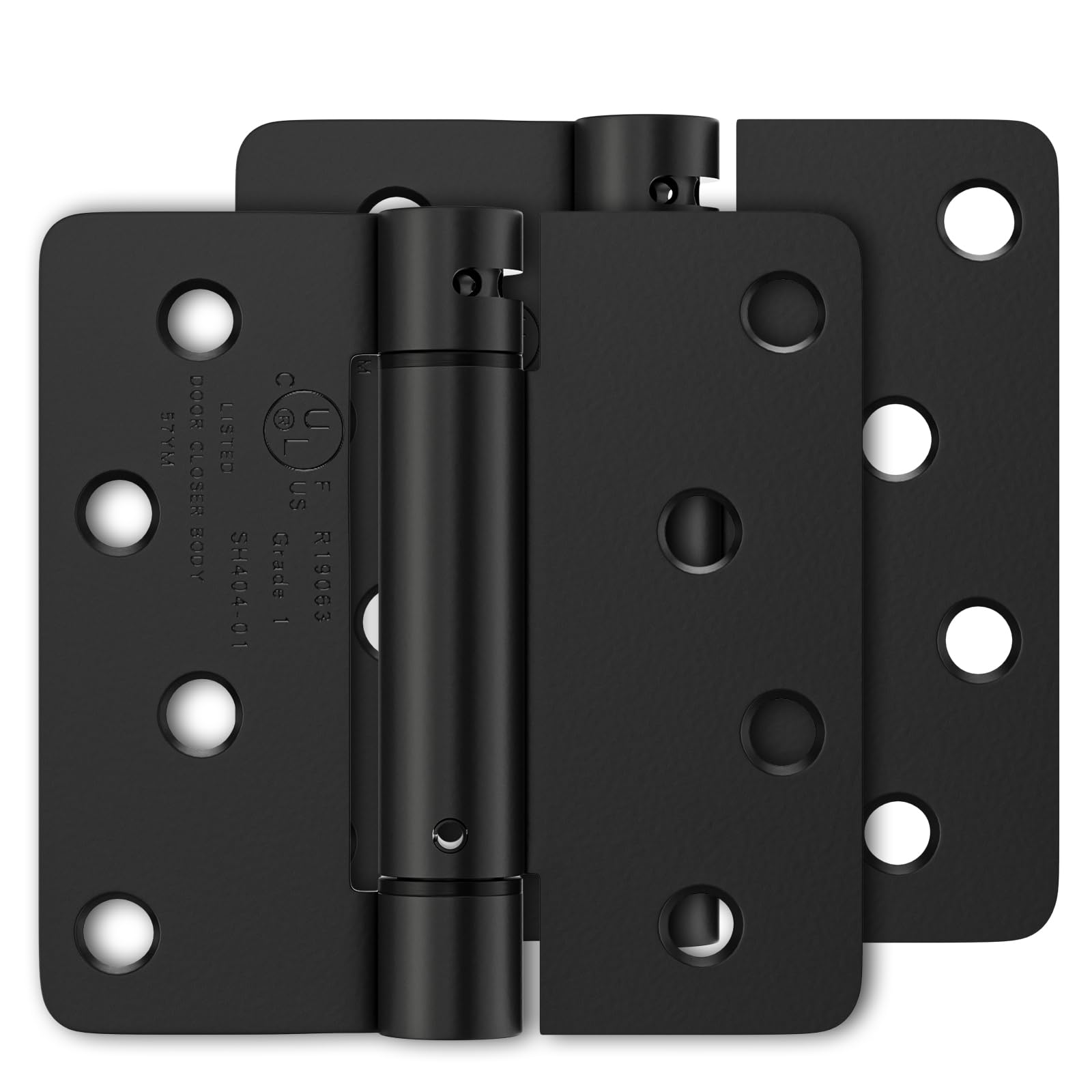 Luxbaro 2 Pack Self Closing Door Hinges 4 Inch, Matte Black Spring Loaded Hinges with 1/4'' Radius Corners, Adjustable Tension for Garage, Front Door, for Left and Right Hand Door, UL Listed