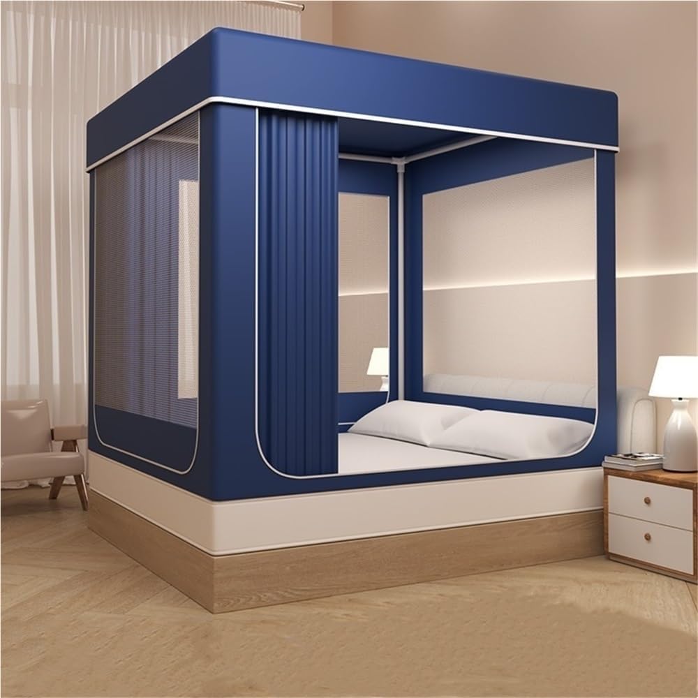 Modern Bed Canopy Curtain, Mosquito Netting for Privacy, 4 Corner Bed Drapes for Twin, Single, Queen Beds - Elegant Indoor Décor Blue-2 59.1 * 78.7in