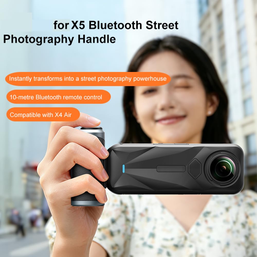 Impugnatura per riprese stradali per Insta360 X4 air/X5 Bluetooth compatibile con maniglia per fotografia di strada in lega di alluminio, design ergonomico, sgancio rapido, telecomando da 10 m, porte
