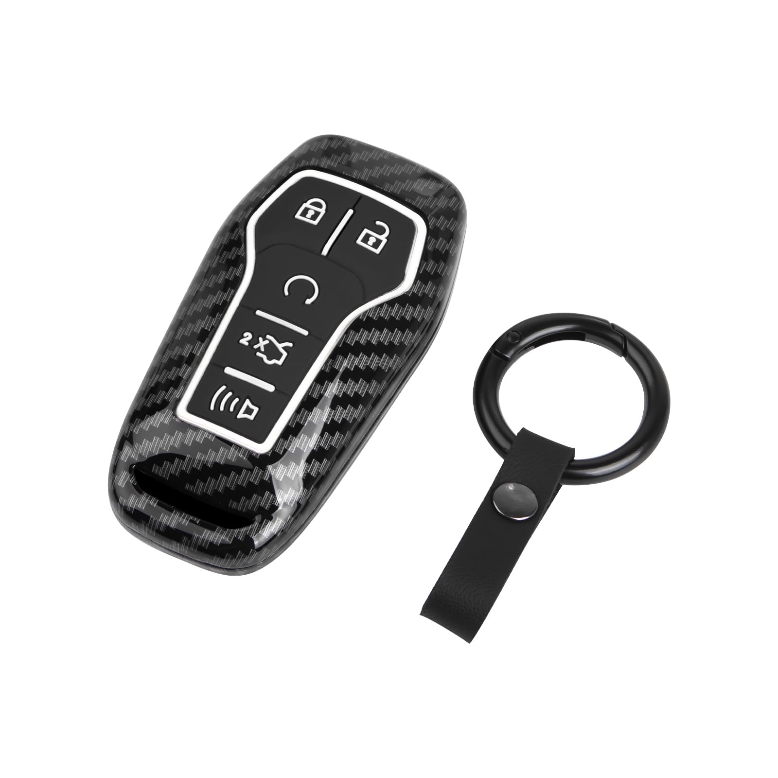 Xotic Tech Key Fob Shell Full Cover Case w/Keychain Compatible with Ford Fusion Mustang F150 Edge Explorer Lincoln MKZ MKC Keyless Entry Key, Carbon Fiber Pattern ABS Silicone Night-Luminous Black