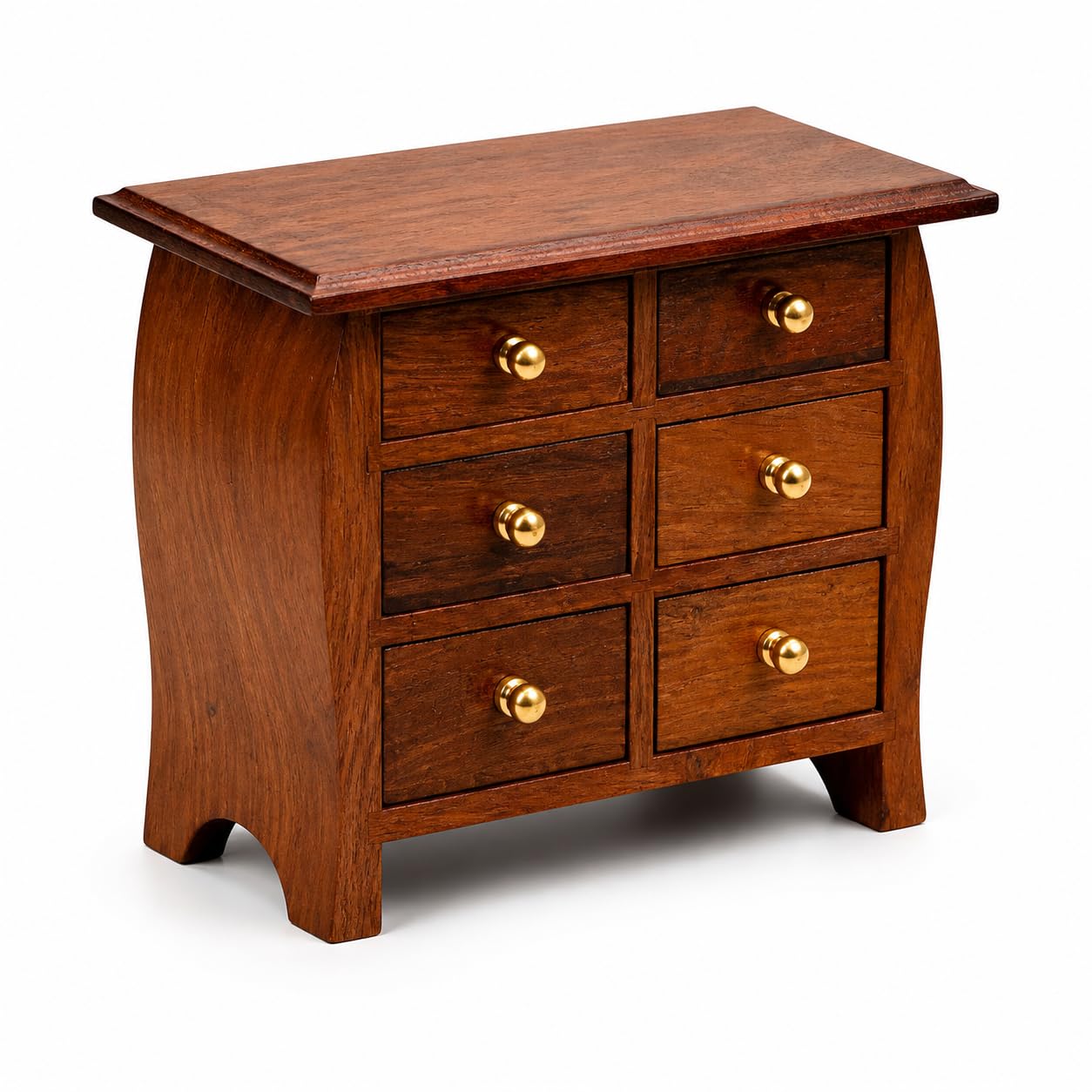 Handcrafted 6-Drawer Wooden Miniature Chest for Storage | Gold-Tone Knobs, Curved Side Panels, Dressing Table Organiser, Desk Declutter Solution, Rich Walnut Finish-image-37