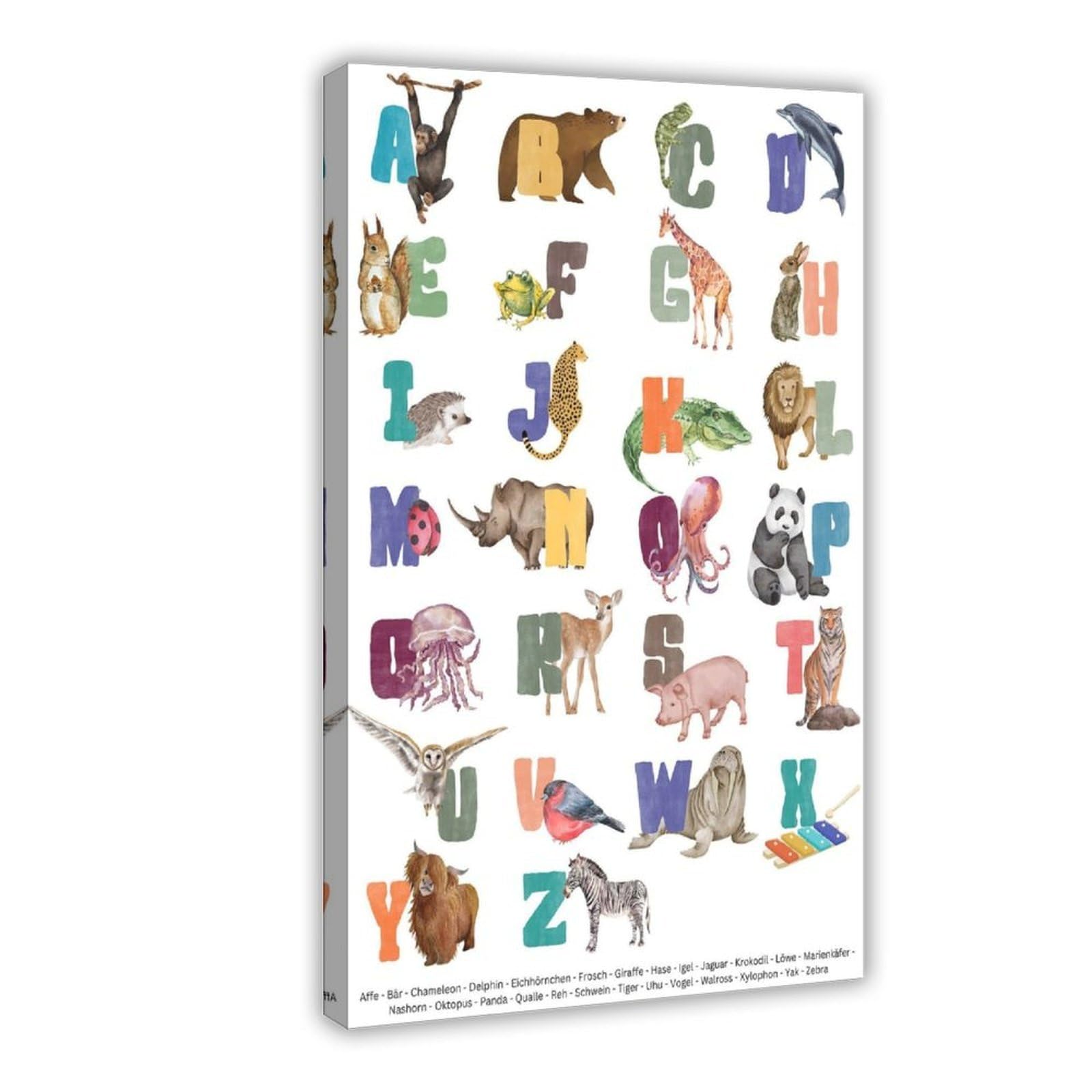 Poster éducatif sur toile avec alphabet - Décoration de chambre à coucher, bureau, chambre, cadeau 30,5 x 45,7 cm (L x l)