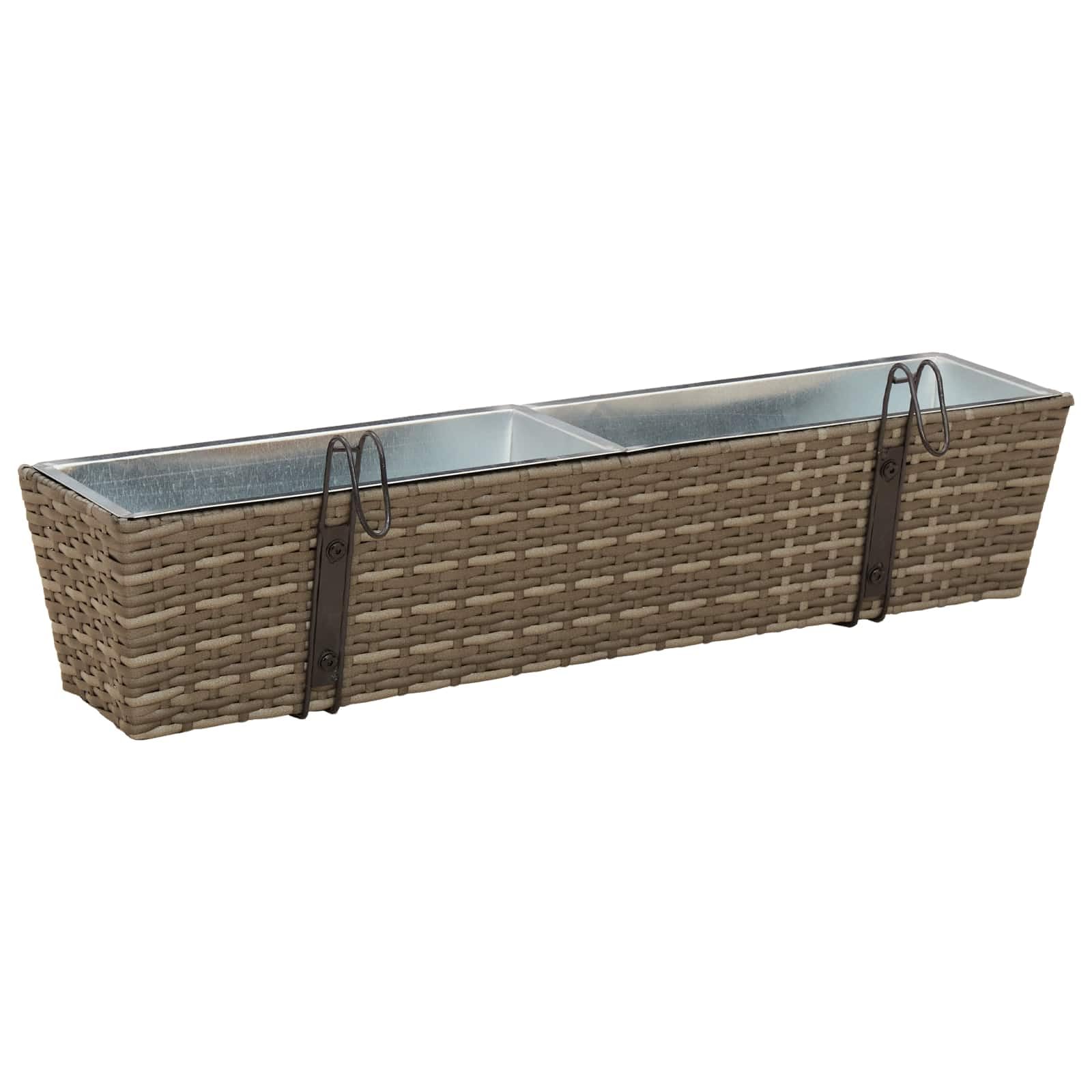 Balustrada 2 szt 80 x 17 x 17 cm Metal Kwietnik Balkonowy Rattan Design Hak Montażowy Donica Zewnętrzna UV Odporna Prosta Pielęgnacja