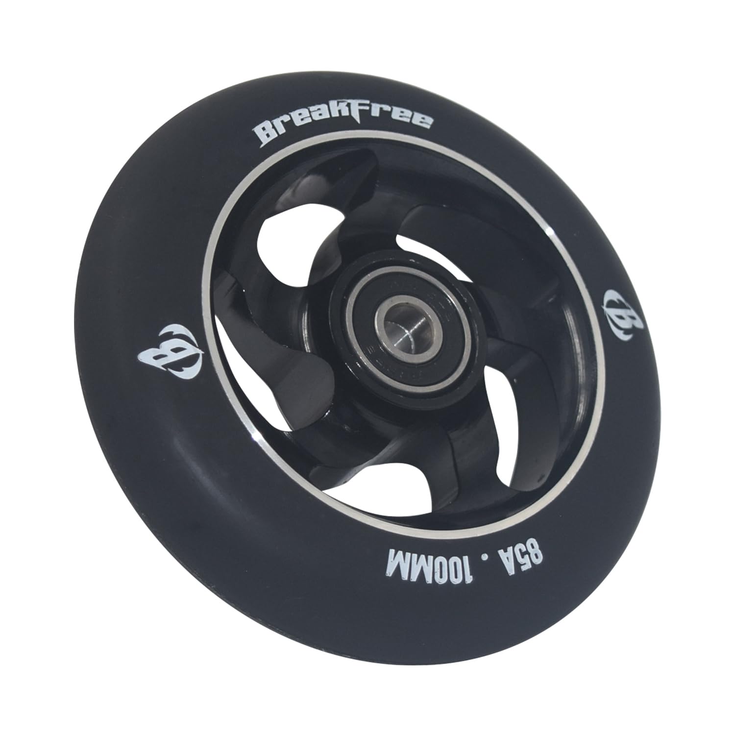 B BREAKFREE Lot de 2 roues de rechange pour scooter de 100 mm avec noyau en aluminium et polyuréthane à haut rebond dureté 85A (noir)