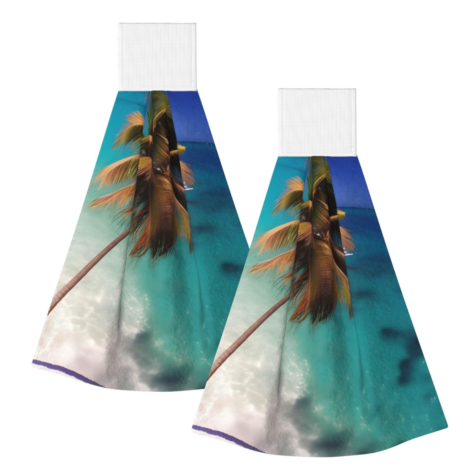WUPngg Caribbean Islands Bathroom Tie Towels/Dish Cloth,Kitchen Hanging Towel, Coral Fleece Dry Cleaning Hand Dishcloths One Size