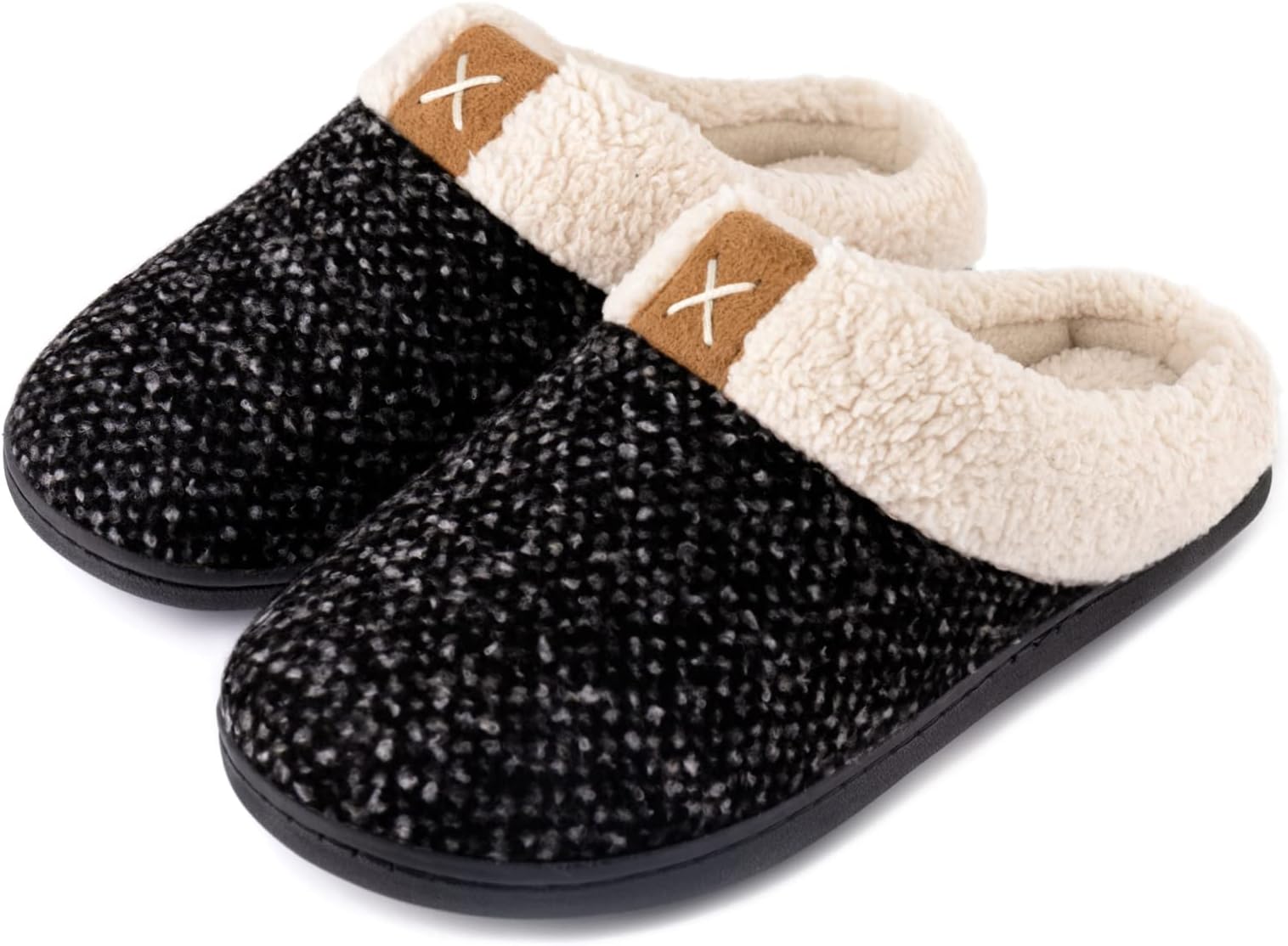 ULTRAIDEAS Ladies' Cozy Memory Foam Slippers Fuzzy Wool-Like Plush Fleece Lined House Shoes w/Indoor, Outdoor Anti-Skid Rubber Sole