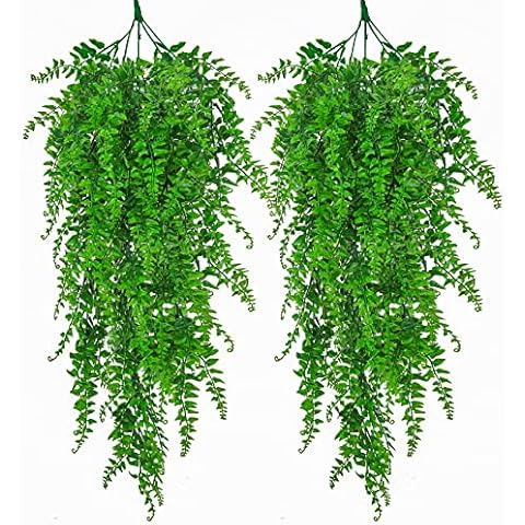 ADORAMOUR 2Packs Artificial Hanging Plants Aesthetic Room Decor Fake Green Leaves Wall Decoration for Indoor & Outdoor, Faux Greenery Vines for Bedroom & Gardens Cover