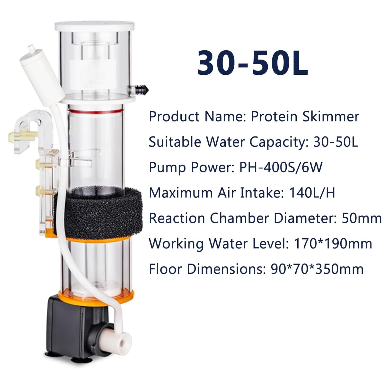 Schiumatoio Proteico per Acquari Marini, Schiumatoio Proteico Interno per Acquari, Adatto per Corpi Idrici da 30-50 L/50-90 L/90-130 L, per Acquari d'Acqua Dolce E Marina