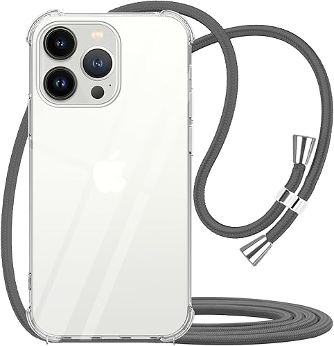 Miniatura 10 de YESPURE Funda transparente para iPhone 13 con cordón ajustable para el cuello, suave y delgada transparente TPU antiamarilleo, a prueba de golpes,
