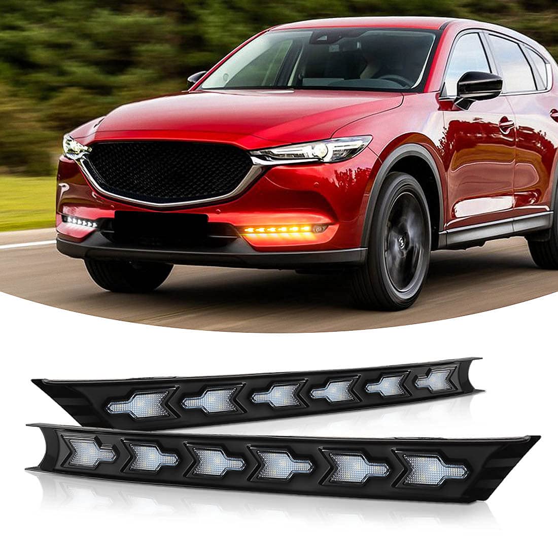 Daytime Running Light For Mazda CX-5 2017 2018 2019 Fog Light Kit with Flowing Amber Turn Signal Lam