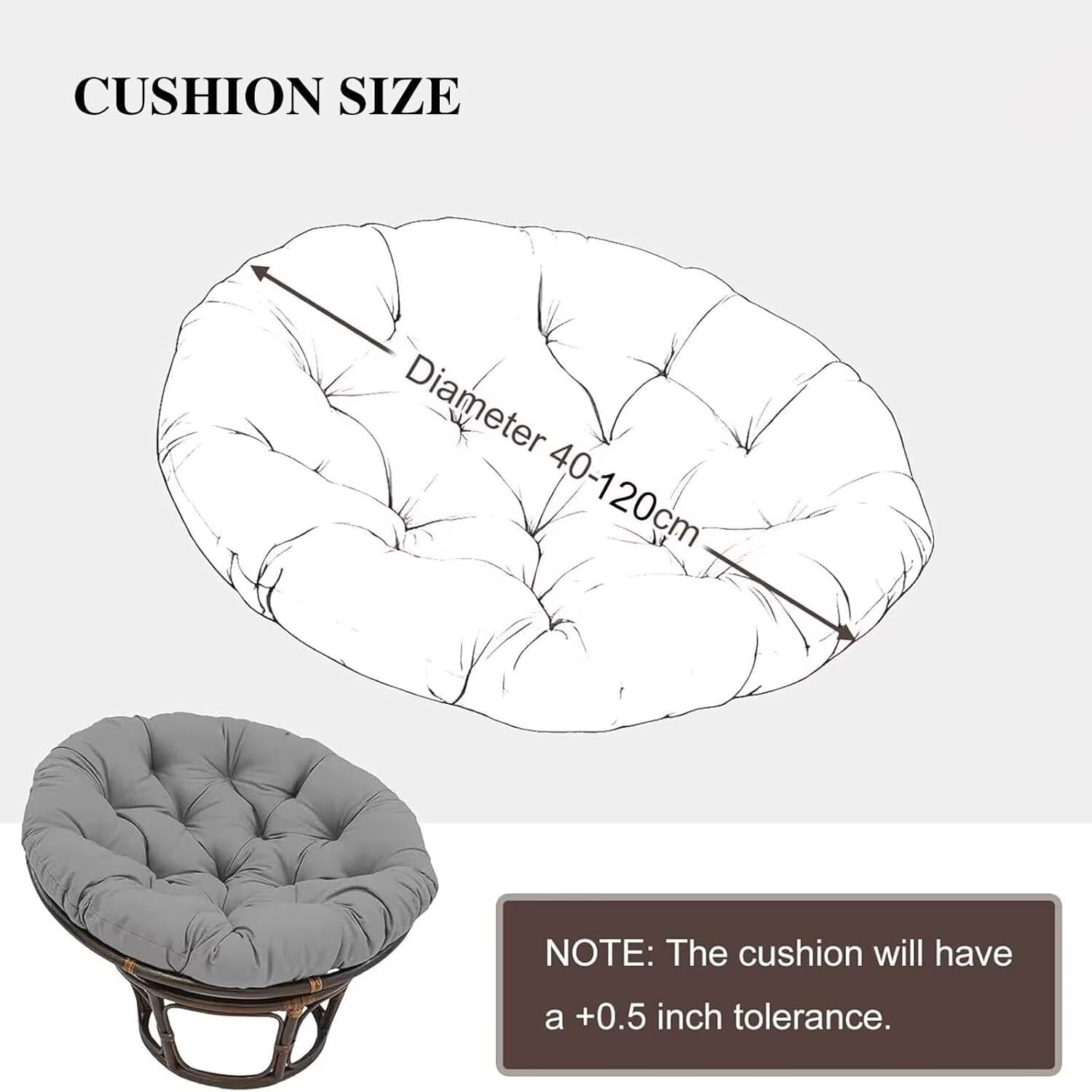 Generisch Papasansessel Kissen Polster Bodenkissen für Schwenksessel Rund Papasan Sessel - Durchmesser 40-120 cm Sitzkissen Hängesessel