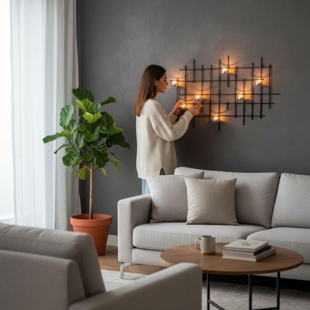 DanDiBo Kerzenhalter Wand Metall Schwarz Wandteelichthalter 83 cm 7XXL Wandkerzenhalter Kerzenhalter Teelichthalter Wandleuchter