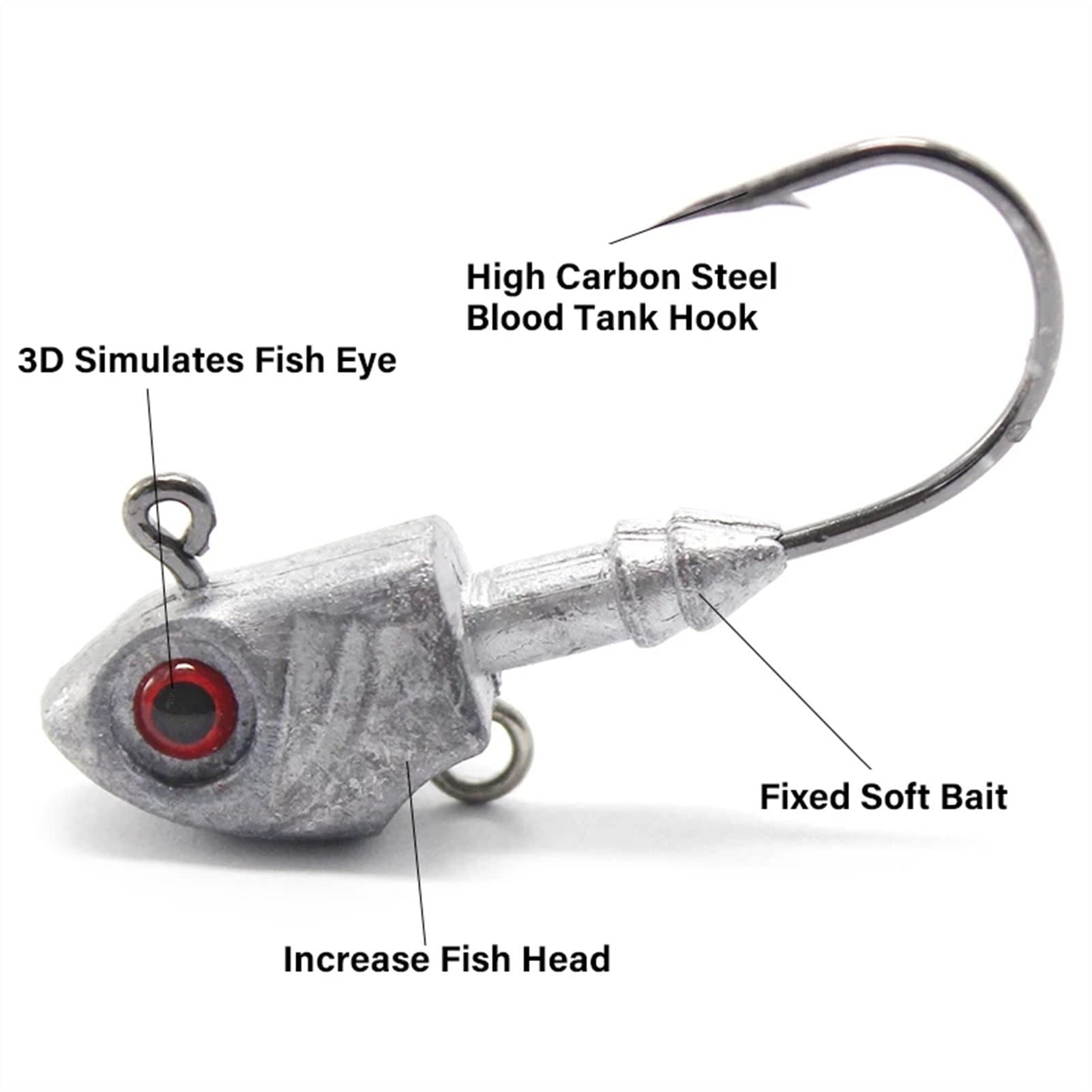 Amo da pesca 3 pz/4 pezzi amo da pesca 7 g 10 g 14 g 20 g 28 g testa di pesce ami spinato occhi 3D occhi salata spigola pesce gancio circolare (colore: 3 pezzi 20 g)